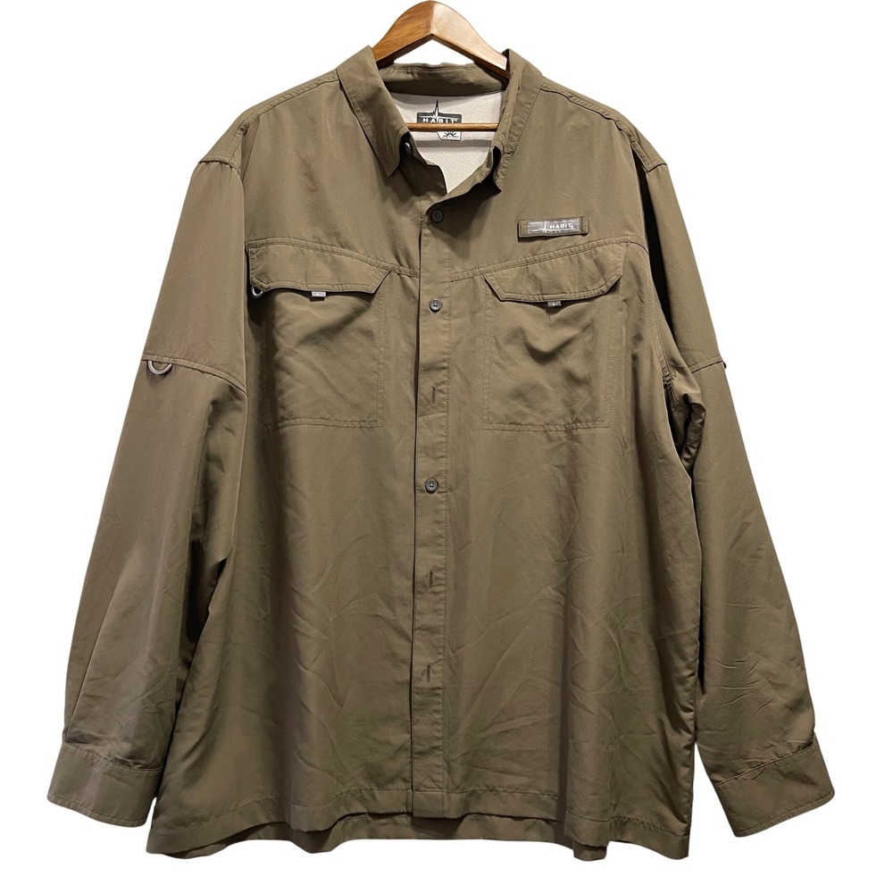 Habit Fishing Shirt Mens 2XL Crocodile Brown UPF 40+ Vented Gorpcore Oudoor